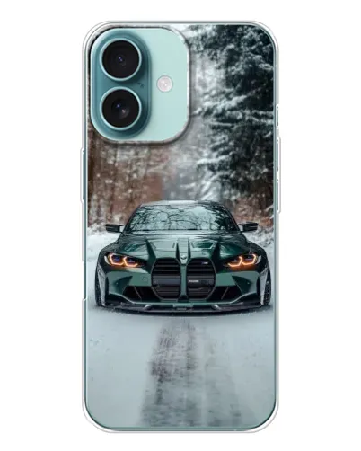 Чохол для iPhone 16 з картинкою «BMW у зимовому лісі»