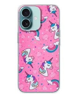 Чохол для iPhone 16 з картинкою «Unicorn паттерн рожевий»