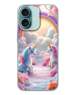 Чохол для iPhone 16 з картинкою «Веселка і єдинороги»