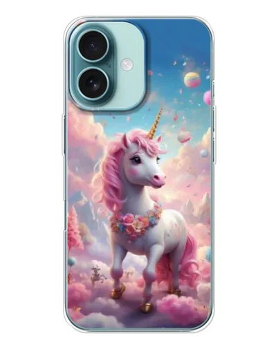 Чохол для iPhone 16 з картинкою «Єдиноріг серед хмар»