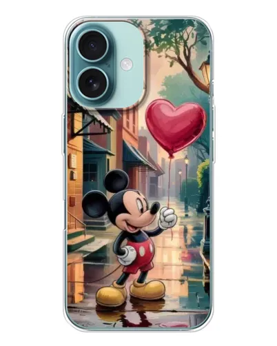 Чохол для iPhone 16 з картинкою «Міккі та кулька-серце»