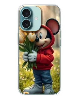 Чохол для iPhone 16 з картинкою «Міккі з тюльпанами»