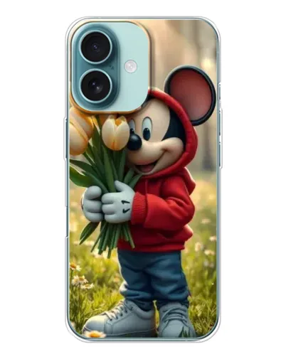 Чохол для iPhone 16 з картинкою «Міккі з тюльпанами»