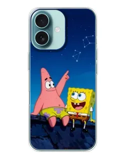 Чохол для iPhone 16 з картинкою «Губка Боб та Патрік вночі»