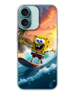 Чохол для iPhone 16 з картинкою «Губка Боб серфінгіст»