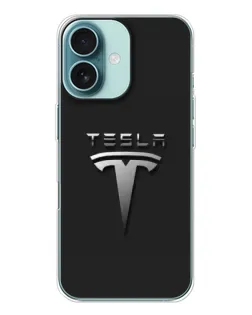 Чохол для iPhone 16 з картинкою «Сталевий логотип Tesla»