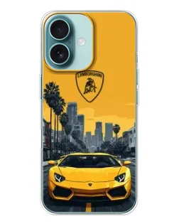 Чохол для iPhone 16 з картинкою «Жовтий Lamborghini місто»