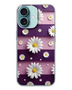 Чохол для iPhone 16 з картинкою «Ромашки на фіолетовому»