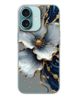 Чохол для iPhone 16 з картинкою «Біла квітка та золотий флюїд»