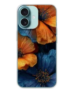 Чохол для iPhone 16 з картинкою «Яскрава синьо-помаранчева флора»