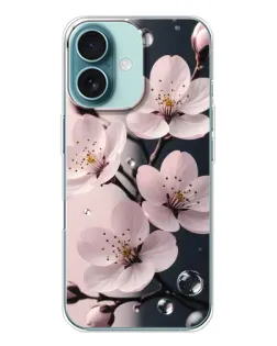 Чохол для iPhone 16 з картинкою «Ніжня сакура та краплі»