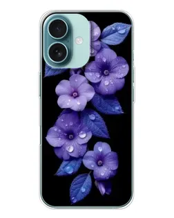 Чохол для iPhone 16 з картинкою «Фіолетові квіти з росою»