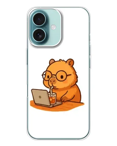 Чохол для iPhone 16 з картинкою «Капібара з ноутбуком»