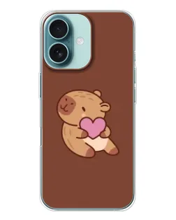 Чохол для iPhone 16 з картинкою «Капібара з серцем»