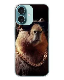 Чохол для iPhone 16 з картинкою «Капібара золотий ланцюг»