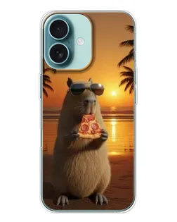 Чохол для iPhone 16 з картинкою «Капібара з піцою»