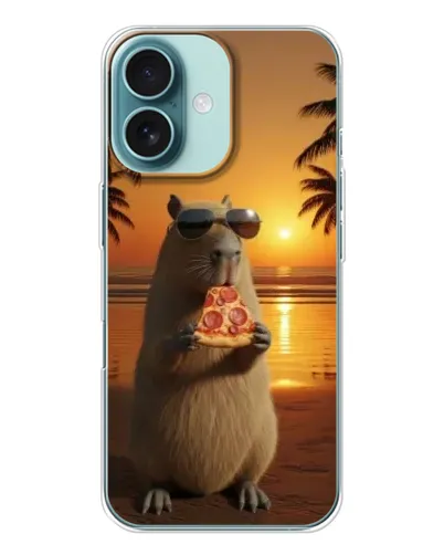 Чохол для iPhone 16 з картинкою «Капібара з піцою»