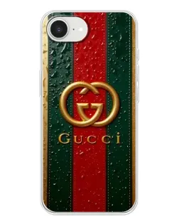 Чехол для iPhone 16e с картинкой «Gucci — фирменная полоса и золото»
