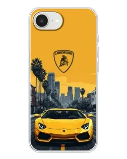 Чохол для iPhone 16e з картинкою «Жовтий Lamborghini місто»