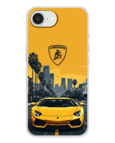 Чохол для iPhone 16e з картинкою «Жовтий Lamborghini місто»