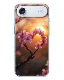 Чохол для iPhone 17 Air з картинкою «Рожевий цвіт  сердечко на тлі заходу»