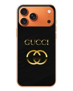 Чехол для iPhone 17 Pro Max с картинкой «Золотой логотип Gucci»
