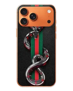 Чехол для iPhone 17 Pro Max с картинкой «Gucci — змея на полосе» Чехол для iPhone 17 Pro Max с картинкой «Gucci — змея на полосе»