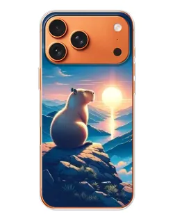 Чехол для iPhone 17 Pro Max с картинкой «Закат солнца с капибарой»