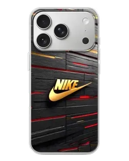 Чехол для iPhone 17 Pro с картинкой «Золотой Nike на металле»