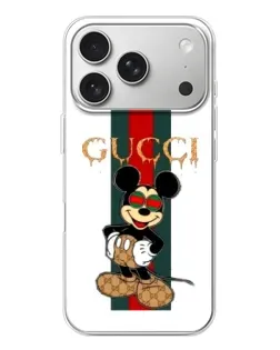 Чехол для iPhone 17 Pro с картинкой «Микки Маус Gucci — полосы»