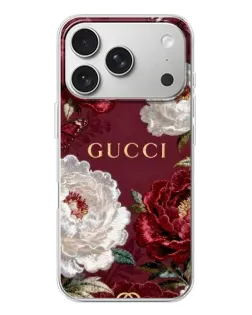 Чехол для iPhone 17 Pro с картинкой «Gucci — бордовые розы»