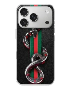 Чехол для iPhone 17 Pro с картинкой «Gucci — змея на полосе»