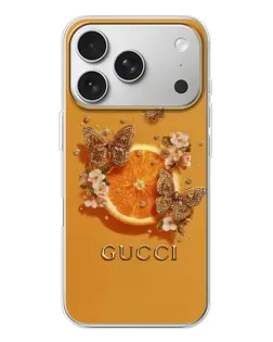 Чехол для iPhone 17 Pro с картинкой «Gucci — золотые бабочки»