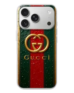 Чехол для iPhone 17 Pro с картинкой «Gucci — фирменная полоса и золото»