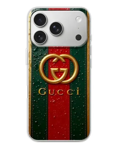 Чехол для iPhone 17 Pro с картинкой «Gucci — фирменная полоса и золото» Чехол для iPhone 17 Pro с картинкой «Gucci — фирменная полоса и золото»