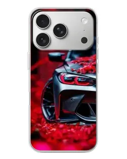 Чехол для iPhone 17 Pro с картинкой «Спортивная BMW и цветы»