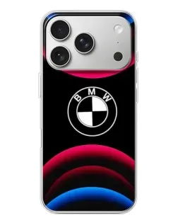 Чехол для iPhone 17 Pro с картинкой «Логотип BMW и неоновые дуги»