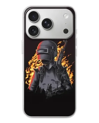 Чехол для iPhone 17 Pro с картинкой «PUBG — огненный силуэт» Чехол для iPhone 17 Pro с картинкой «PUBG — огненный силуэт»