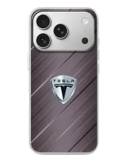 Чехол для iPhone 17 Pro с картинкой «Металлическая текстура Tesla»