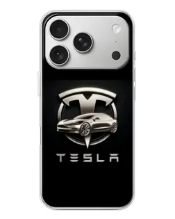 Чехол для iPhone 17 Pro с картинкой «Tesla — серебристое авто»