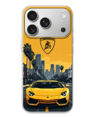 Чехол для iPhone 17 Pro с картинкой «Желтый Lamborghini город» Чехол для iPhone 17 Pro с картинкой «Желтый Lamborghini город»