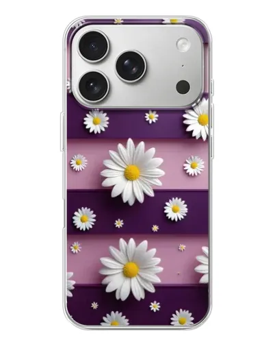 Чехол для iPhone 17 Pro с картинкой «Ромашки на фиолетовом» Чехол для iPhone 17 Pro с картинкой «Ромашки на фиолетовом»