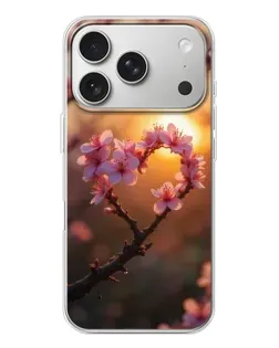 Чехол для iPhone 17 Pro с картинкой «Розовый цвет сердце на фоне заката»