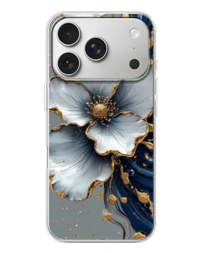 Чехол для iPhone 17 Pro с картинкой «Белый цветок и золотой флюид» Чехол для iPhone 17 Pro с картинкой «Белый цветок и золотой флюид»