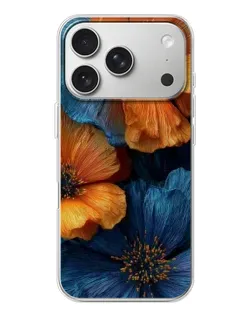 Чехол для iPhone 17 Pro с картинкой «Яркая сине-оранжевая флора»