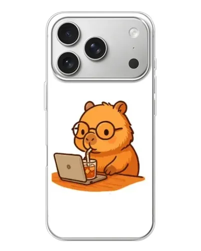Чехол для iPhone 17 Pro с картинкой «Капибара с ноутбуком» Чехол для iPhone 17 Pro с картинкой «Капибара с ноутбуком»