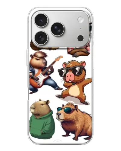 Чехол для iPhone 17 Pro с картинкой «Крутые капибары музыканты» Чехол для iPhone 17 Pro с картинкой «Крутые капибары музыканты»