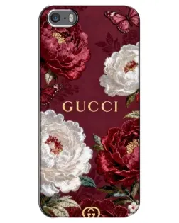 Чехол для iPhone 5 / 5s / SE с картинкой «Gucci — бордовые розы»