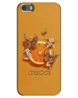 Чехол для iPhone 5 / 5s / SE с картинкой «Gucci — золотые бабочки»