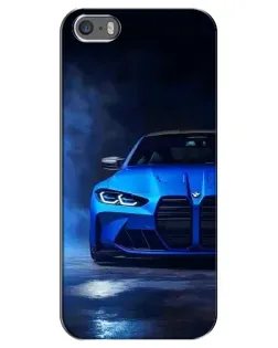 Чехол для iPhone 5 / 5s / SE с картинкой «Голубая BMW M4»